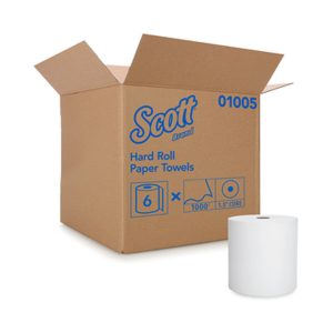 KIMBERLY CLARK Scott Paper Towels, Hardwound, Continuous Roll, 8", White 01005