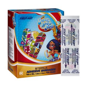 DUKAL American® White Cross First Aid DC Super Hero Girls Kid Design Adhesive Strips 10859