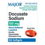 MAJOR PHARMACEUTICALS Major® 100 mg Docusate Sodium Stool Softener Laxative Softgels 00904728060