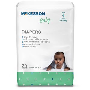 MCKESSON BRAND McKesson Baby Diaper, Size 1 for Babies weighing 8 – 14 lbs. BD-SZ1