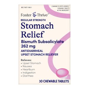 MCKESSON BRAND Foster & Thrive™ Stomach Relief 262 mg Bismuth Salicylate Chewable Tablets 70677108001