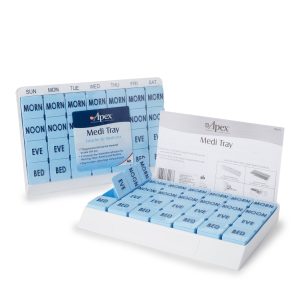 DRIVE DEVILBISS HEALTHCARE Apex Medi Tray Pill Organizer, Days of the Week / Morn, Noon, Eve, Bed 70027L