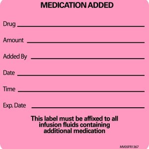 PDC HEALTHCARE MedVision® "Medication Added" Advisory Label, 2.5 x 2.5 Inch MV05FR1367