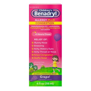 J & J SALES Benadryl® Children's Allergy Plus Congestion Liquid Grape Flavor, 4 ounces 50580034101