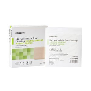 MCKESSON BRAND McKesson Lite Hydrocellular Foam Dressing w/ Silicone Adhesive w/o Border, 4 x 4 4893