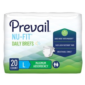 FIRST QUALITY PRODUCTS LLC Prevail® Nu-Fit® Daily Briefs, Maximum Absorbency, Large NU-013/2